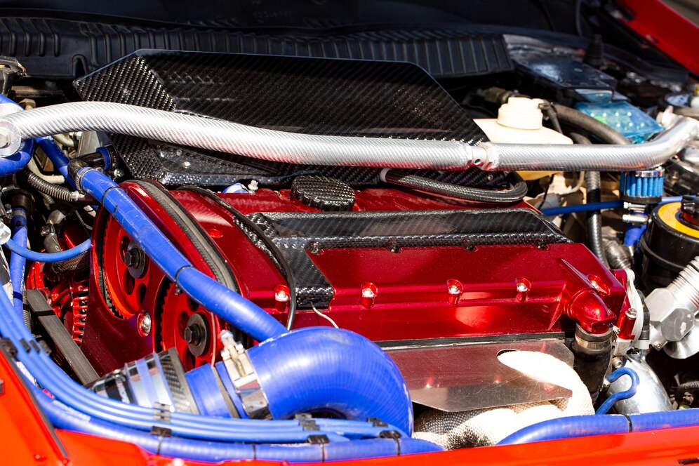 An orange engine ready to be tuned